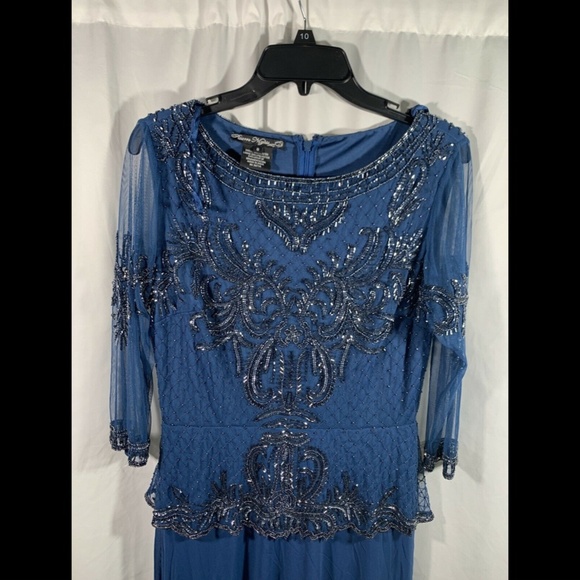 NEW Pisarro Nights Beaded Mock Peplum Gown Blue 8 - Picture 5 of 11